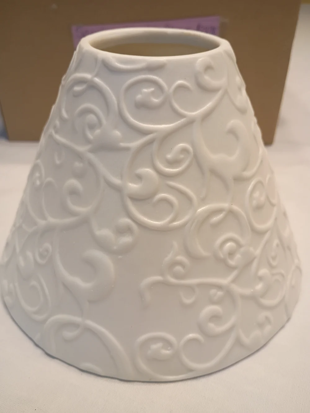 #6028 Gold Canyon Scrolling Candle Shade  White Ceramic